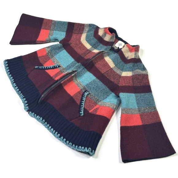 HWR Monogram Cardigan Women’s XS Plaid Full Zip Wool Blend Sweater Red Blue - Picture 2 of 8